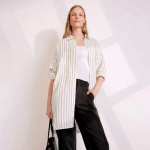 Everlane The Way-Long 100% Linen shirt. Cream with black stripes size Medium